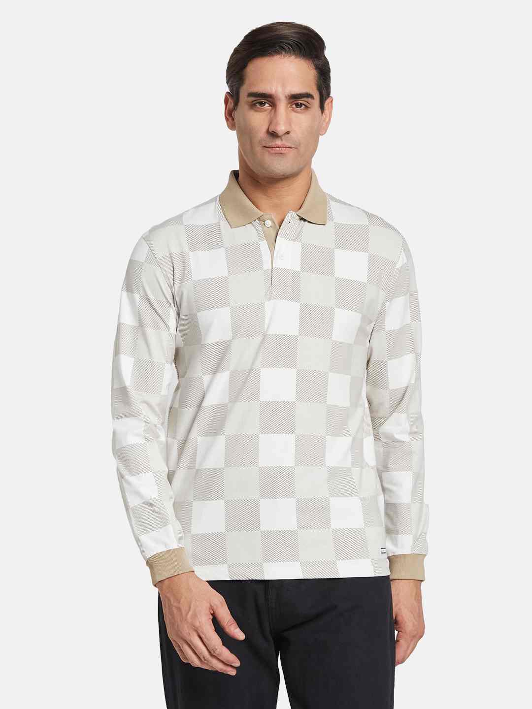 METTLE Men Checked Polo Collar T-shirt