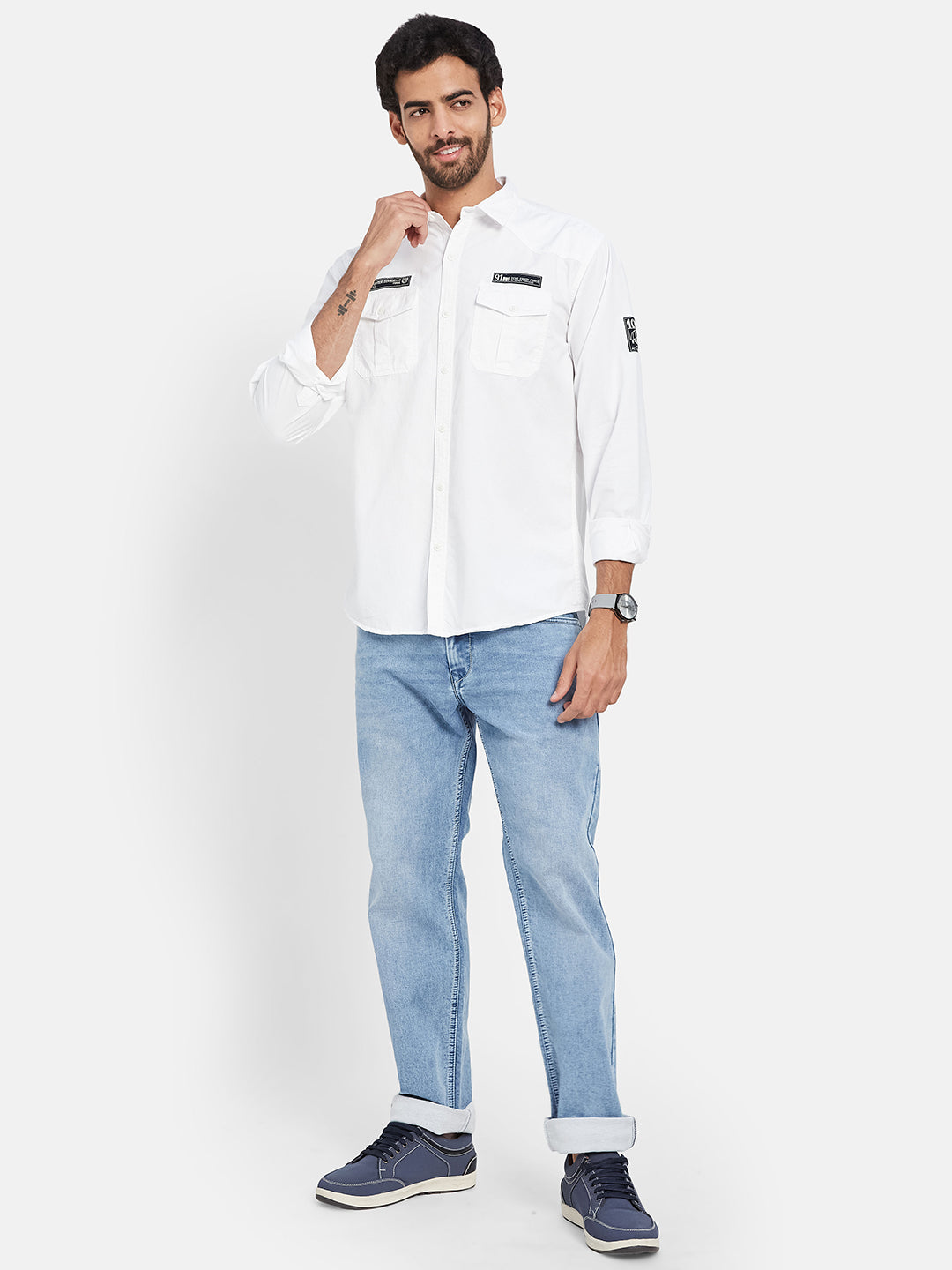 Mettle Spread Collar Long Sleeves Casual Cotton Shirt