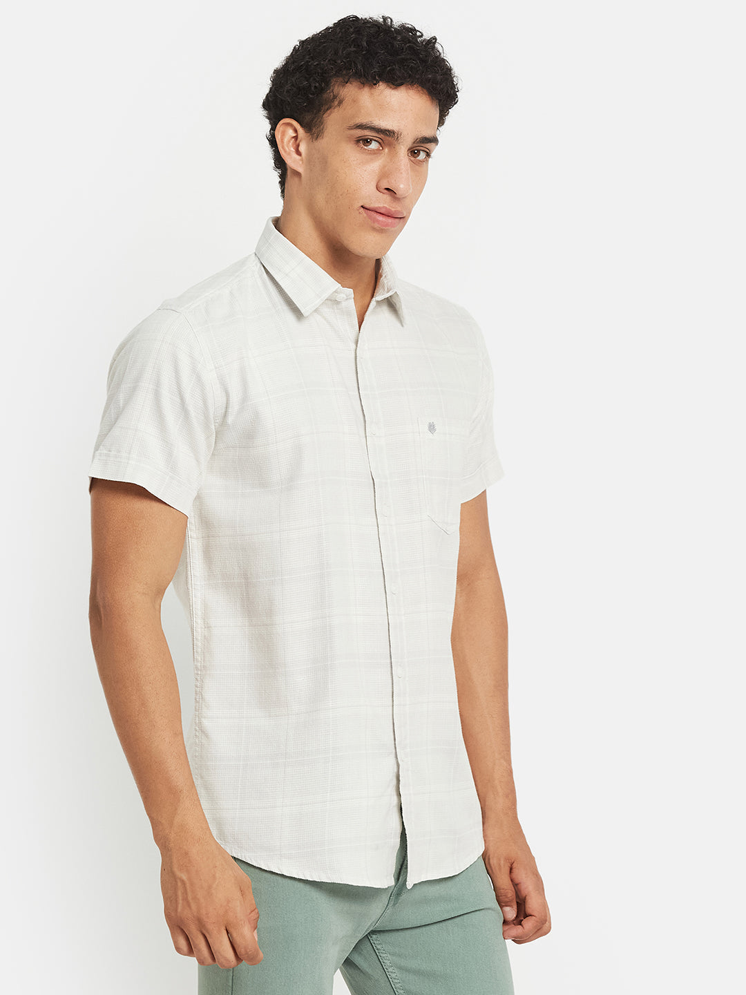 METTLE SS25 Checked Cotton Spread Collar Casual Shirt