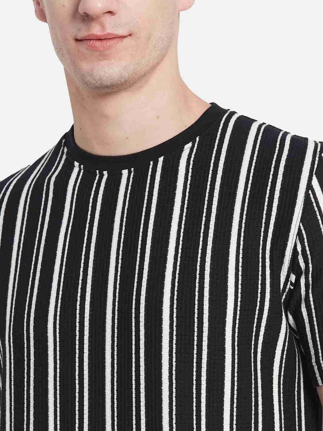 Octave Men Striped Monochrome T-shirt