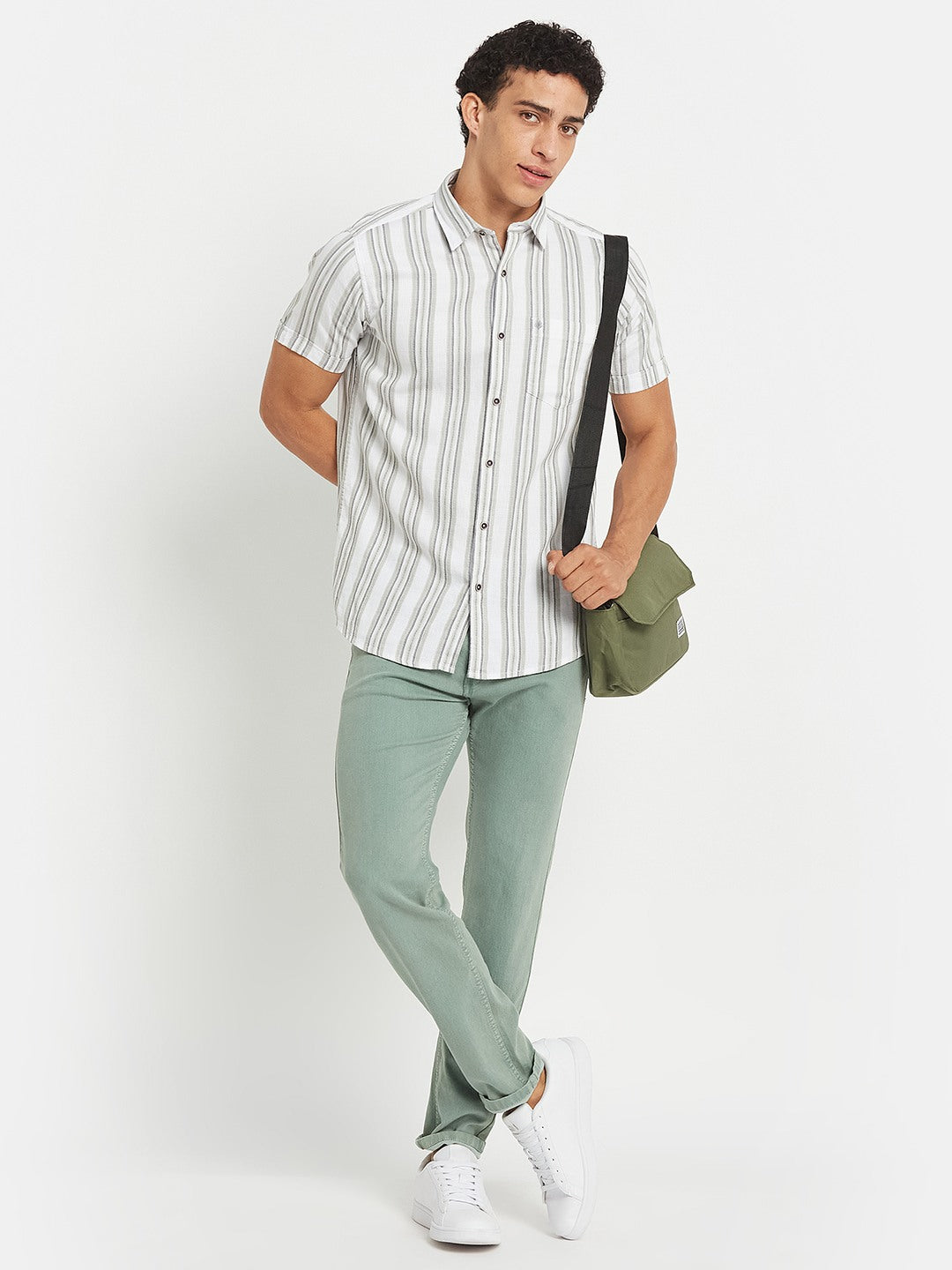 METTLE SS25 Striped Cotton Spread Collar Casual Shirt