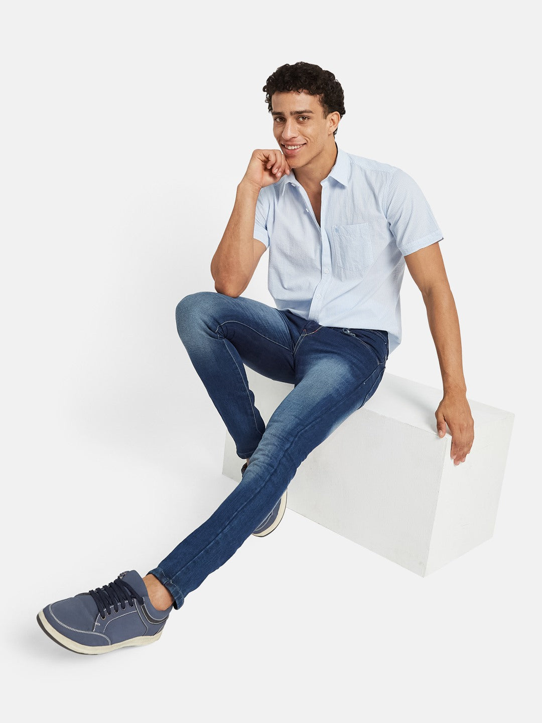 METTLE Multi Stripes Striped Spread Collar Cotton Shirt