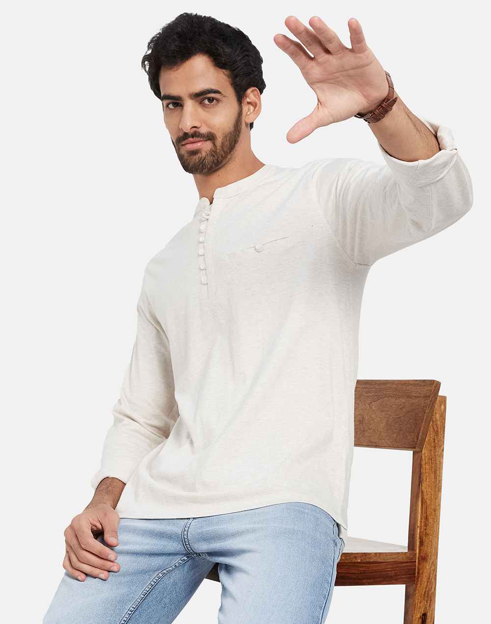 Mettle Henley Neck Cotton T-Shirt