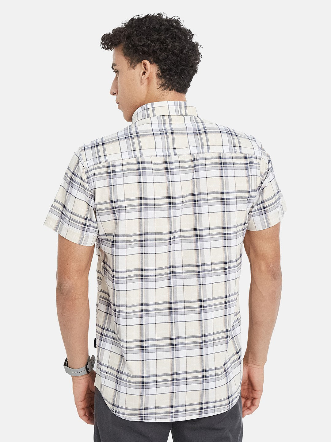 METTLE Checked Short Sleeves Spread Collar Cotton Opaque Regular Fit Casual Shirt