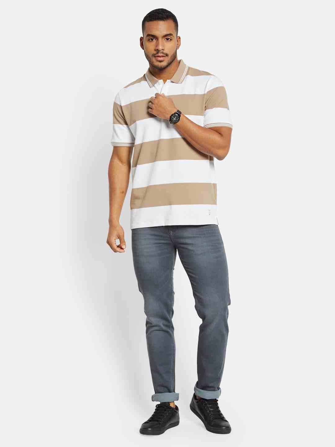 Octave Men Colourblocked Polo Collar T-shirt