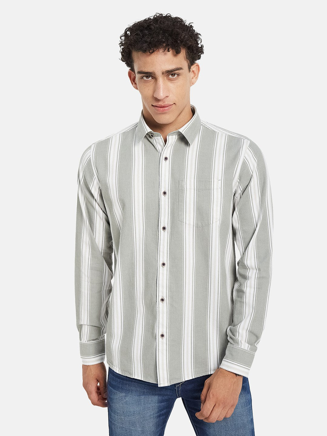 METTLE Men Vertical Striped Spread Collar Cotton Casual Shirt