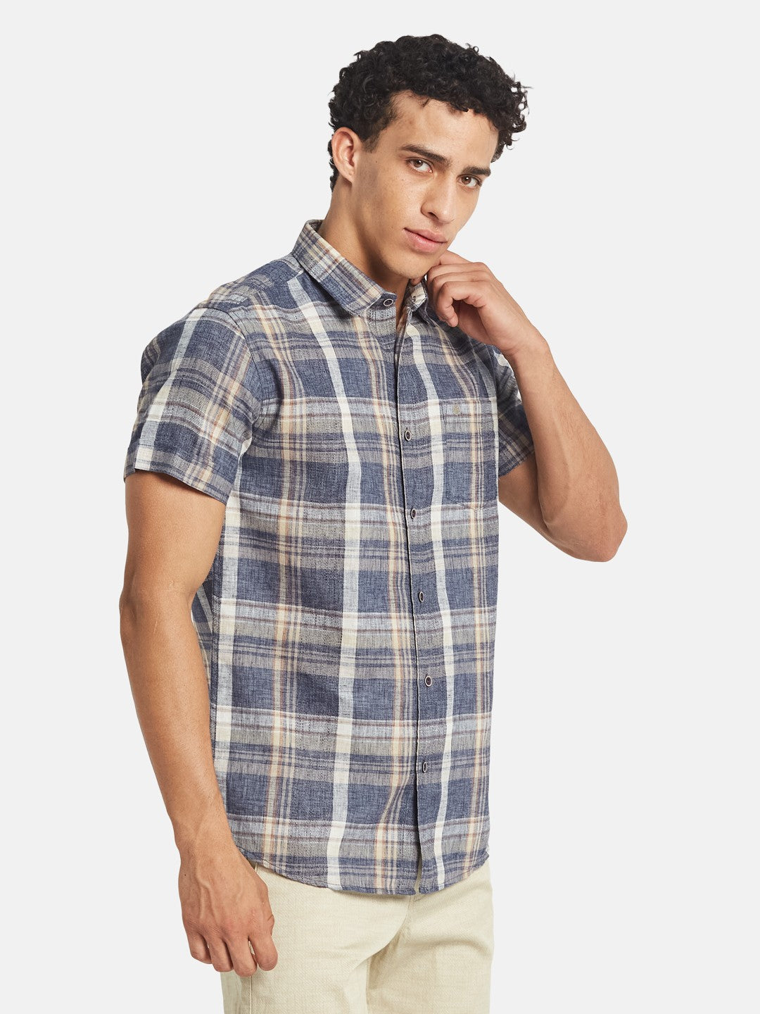 METTLE SS25 Checked Spread Collar Cotton Casual Shirt
