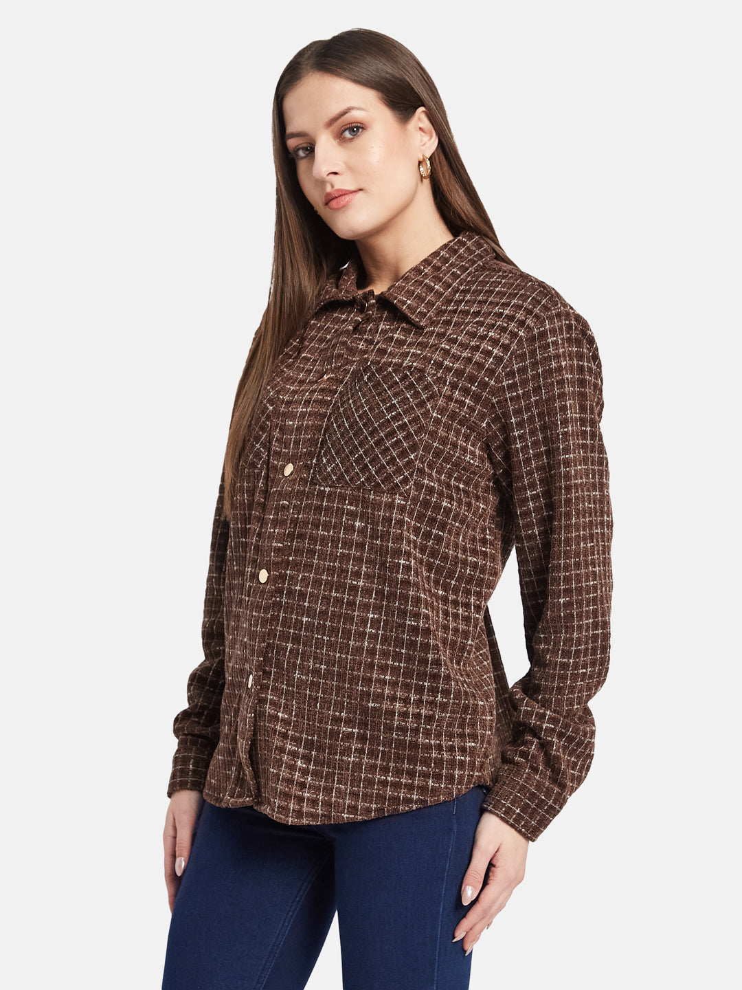 METTLE Women Spread Collar Checked Casual Shirt