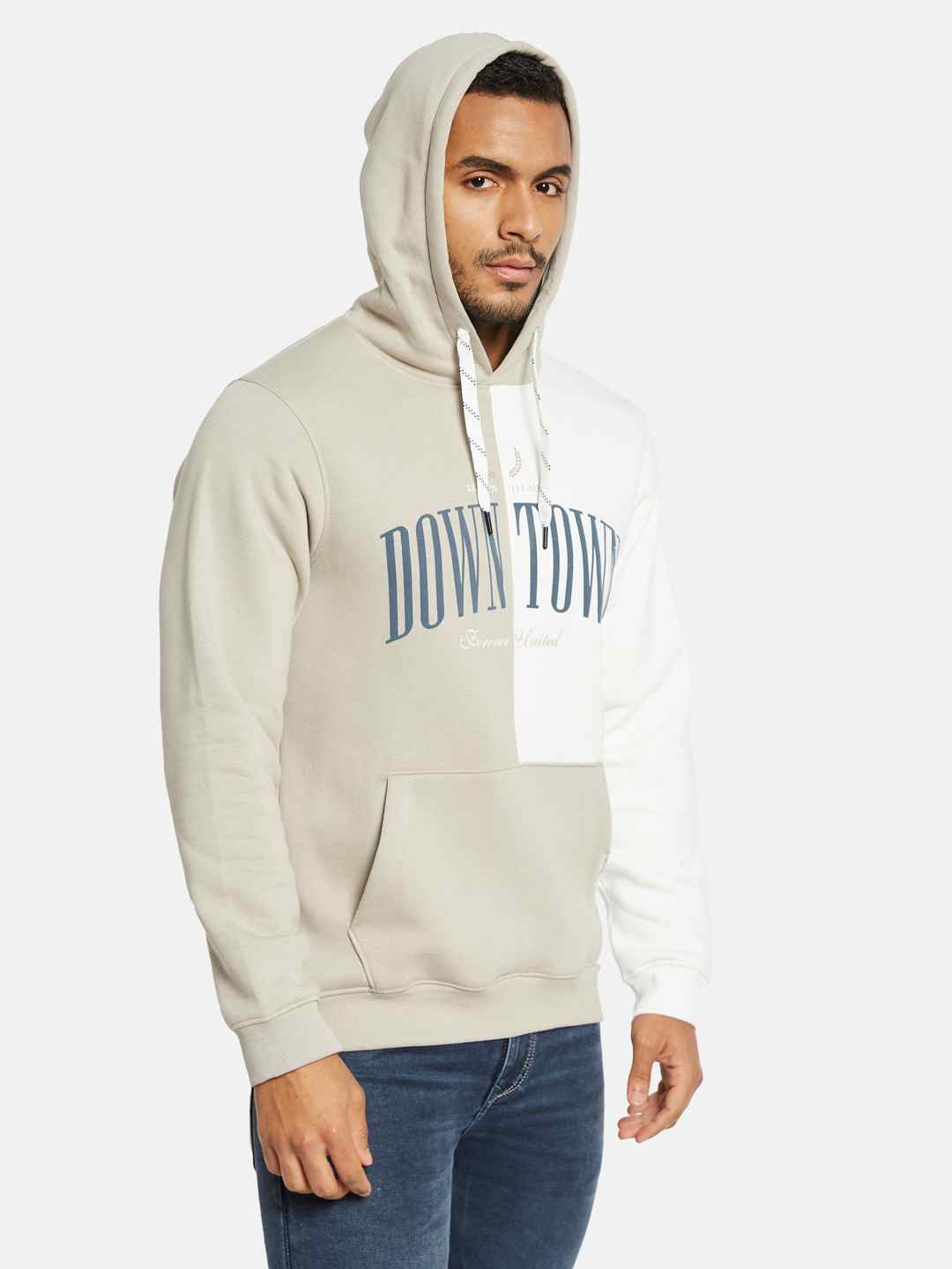 Octave Men Colourblocked Hooded Sweatshirt