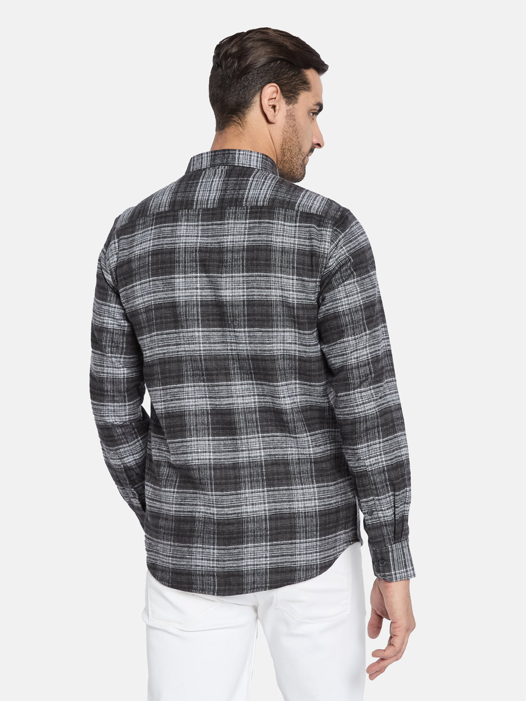 METTLE Men Spread Collar Checked Cotton Casual Shirt