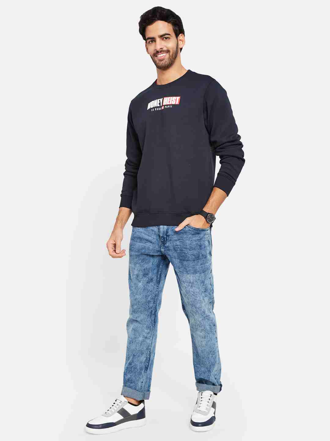 Octave Men Navy Blue Printed Sweatshirt