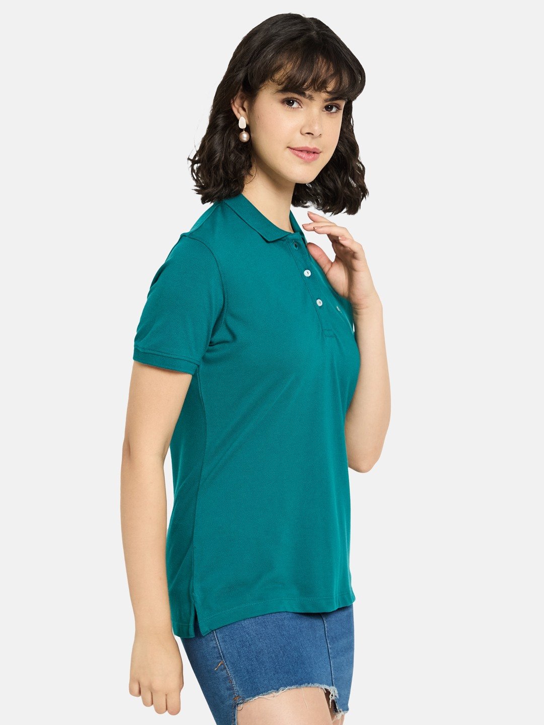 METTLE Women Solid Polo Collar Cotton T-shirt