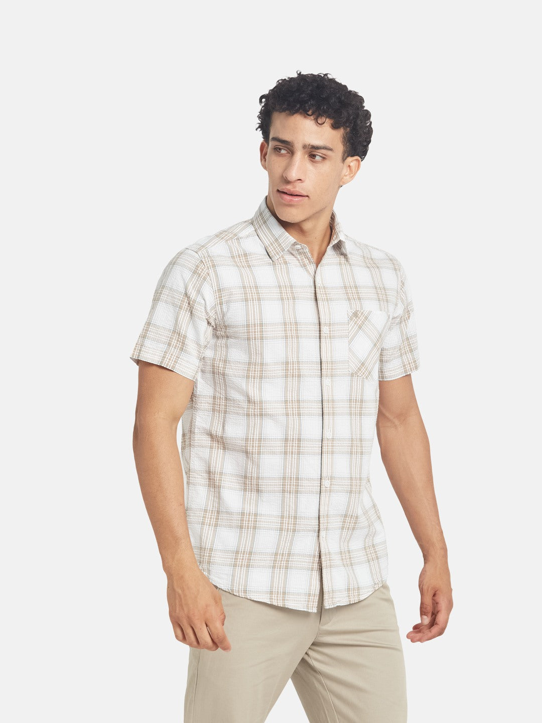 METTLE SS25 Checked Spread Collar Cotton Casual Shirt