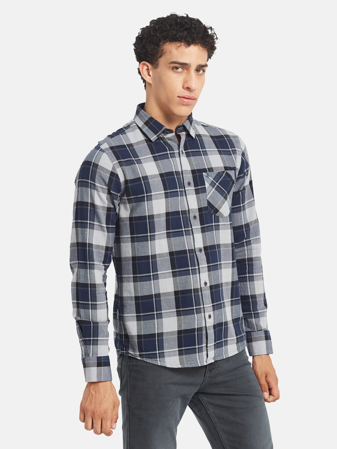 METTLE Men Tartan Checked Spread Collar Cotton Casual Shirt