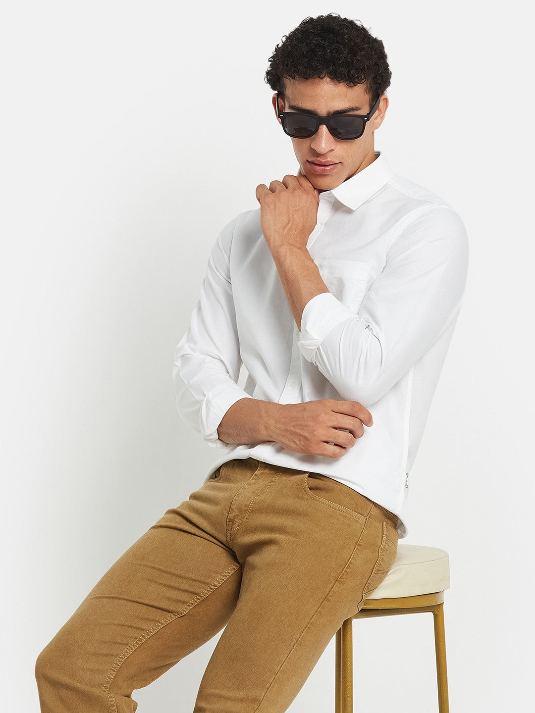 METTLE Men Solid Spread Collar Cotton Casual Shirt
