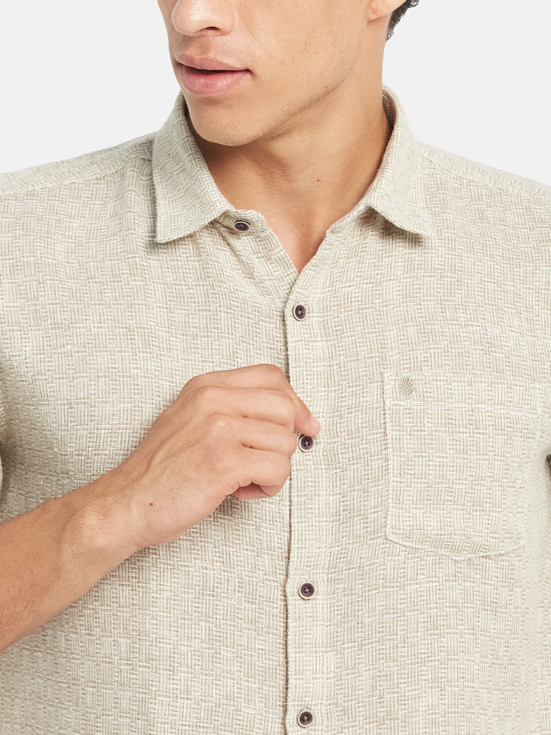 METTLE Textured Short Sleeves Spread Collar Cotton Opaque Regular Fit Casual Shirt