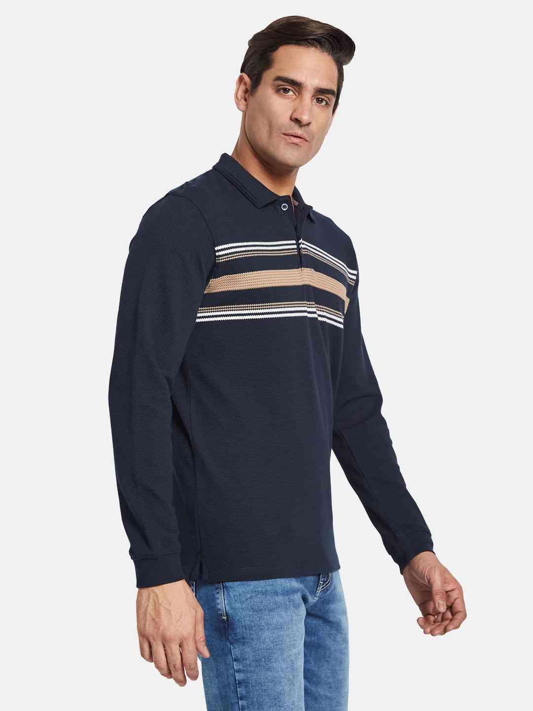 METTLE Men Striped Polo Collar T-shirt