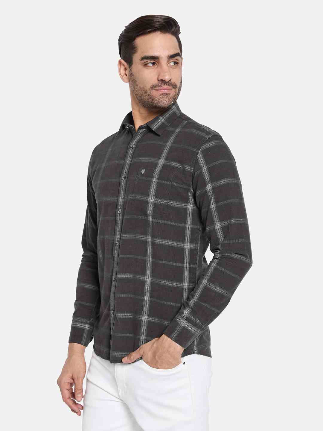 METTLE Men Spread Collar Checked Cotton Casual Shirt