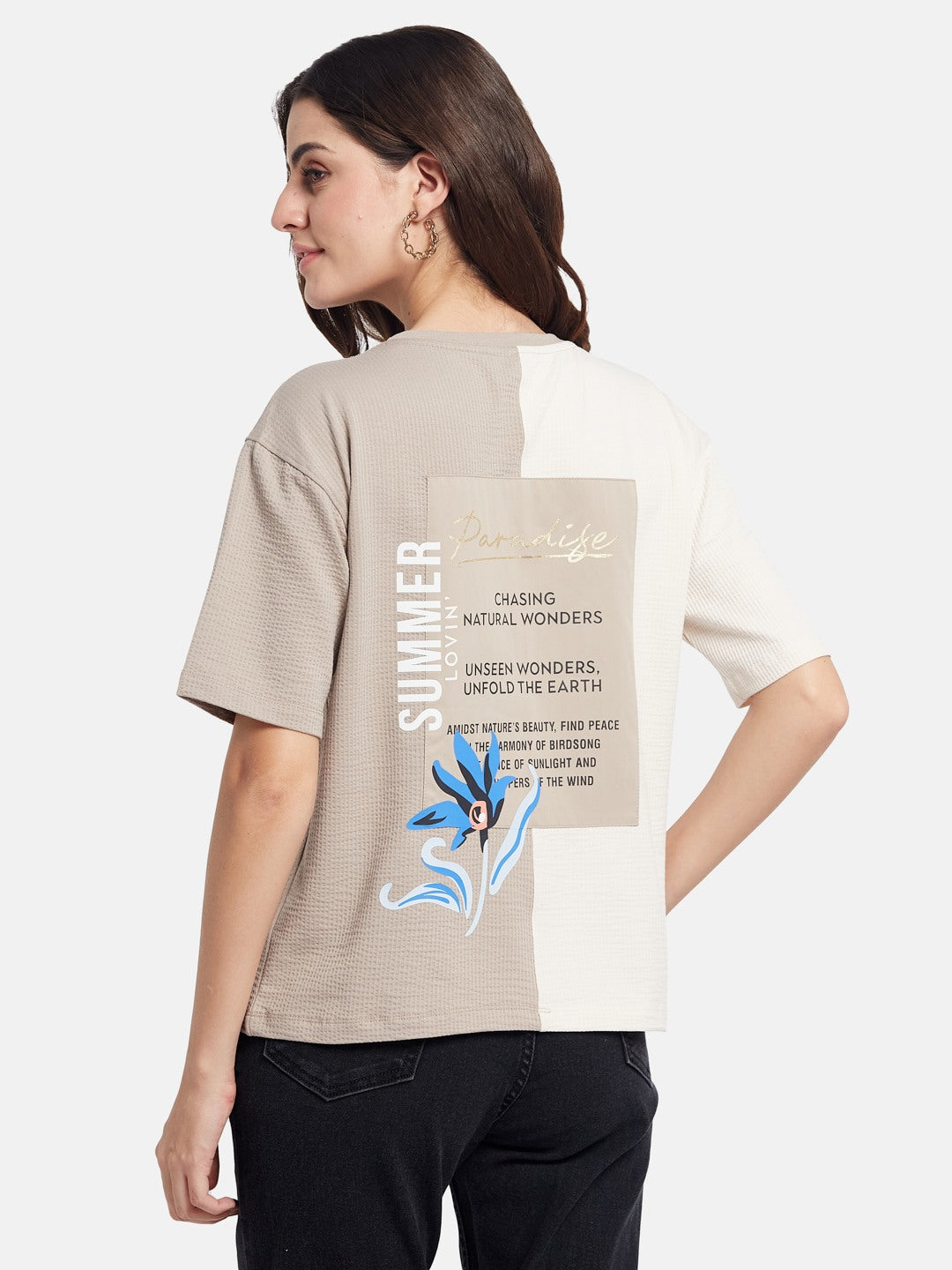 METTLE Colourblocked Round Neck Cotton T-shirt