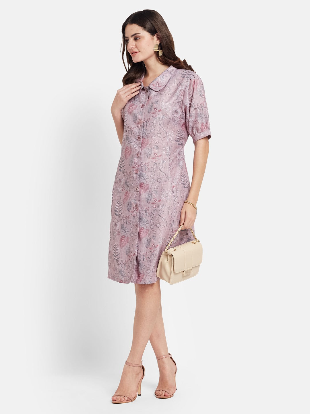 METTLE Women Floral Printed Cotton Shirt Dress