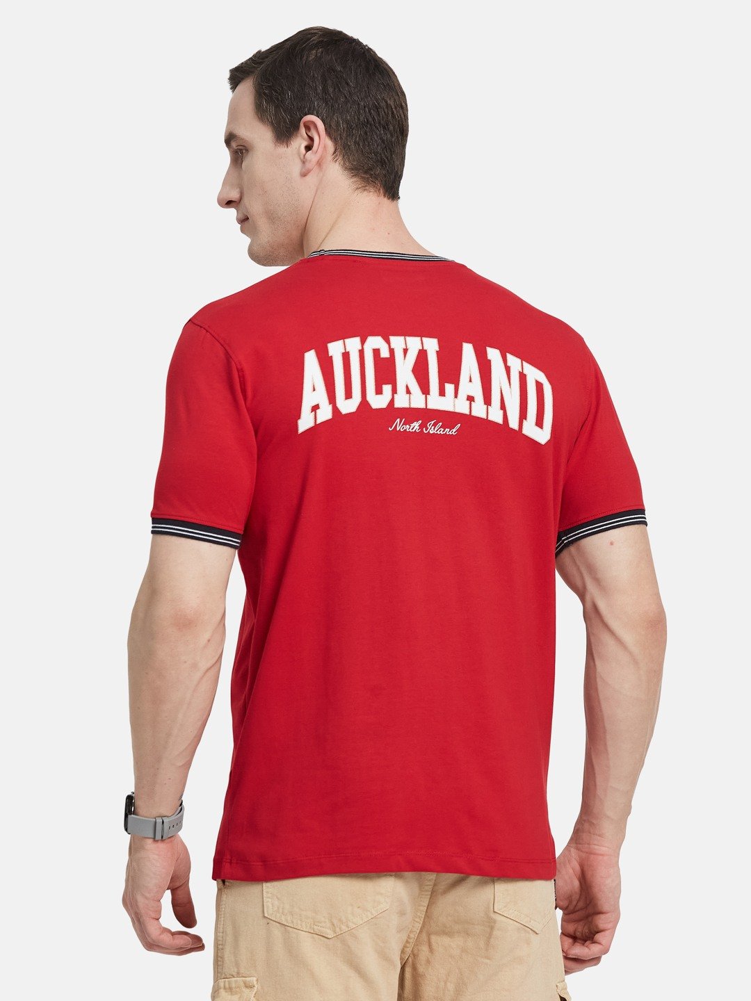 BACK PRINT ROUND NECK SINGLE JERSEY KNIT LYCRA T-SHIRT
