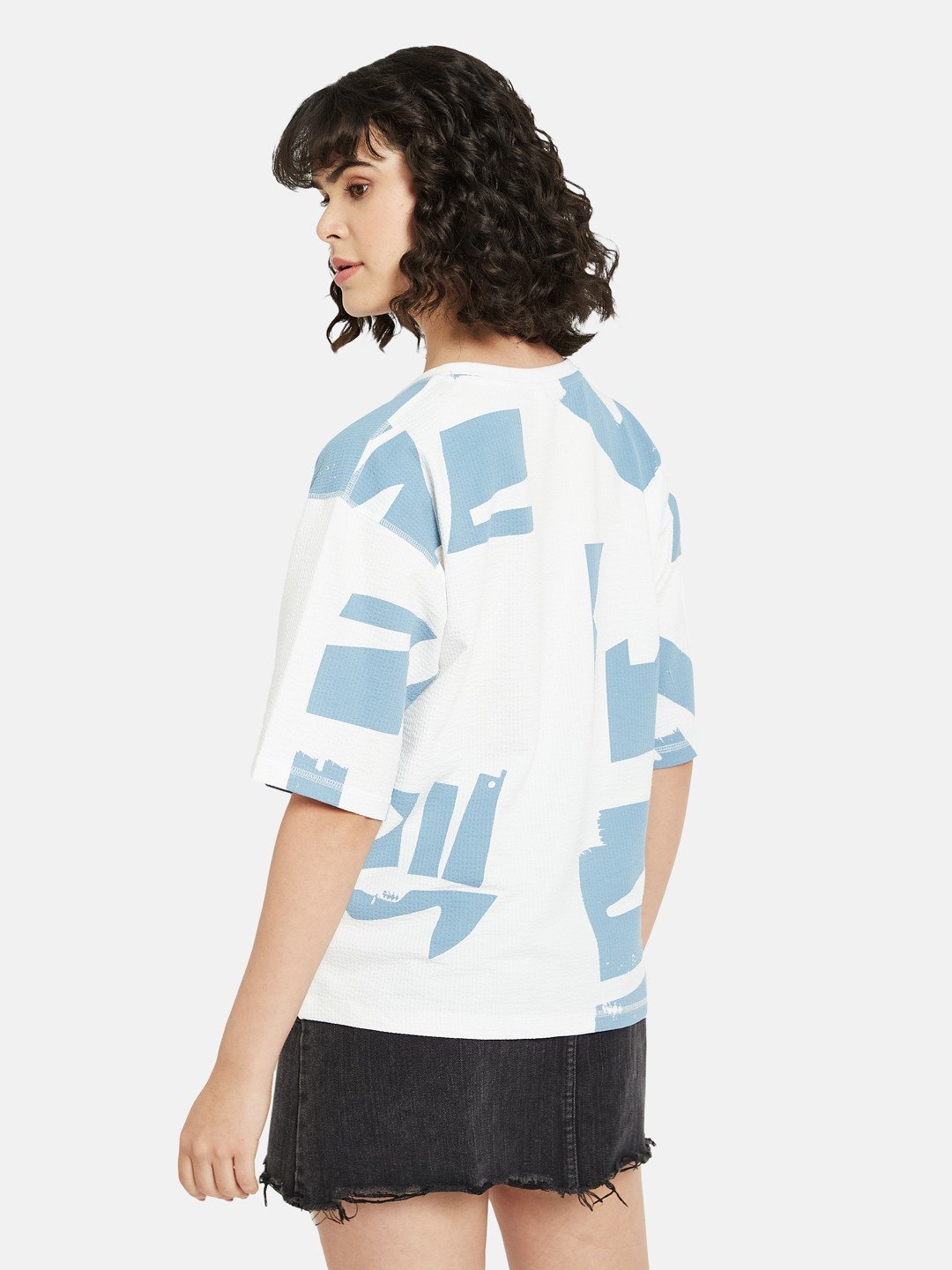 METTLE Women Abstract Printed Round Neck Cotton T-shirt