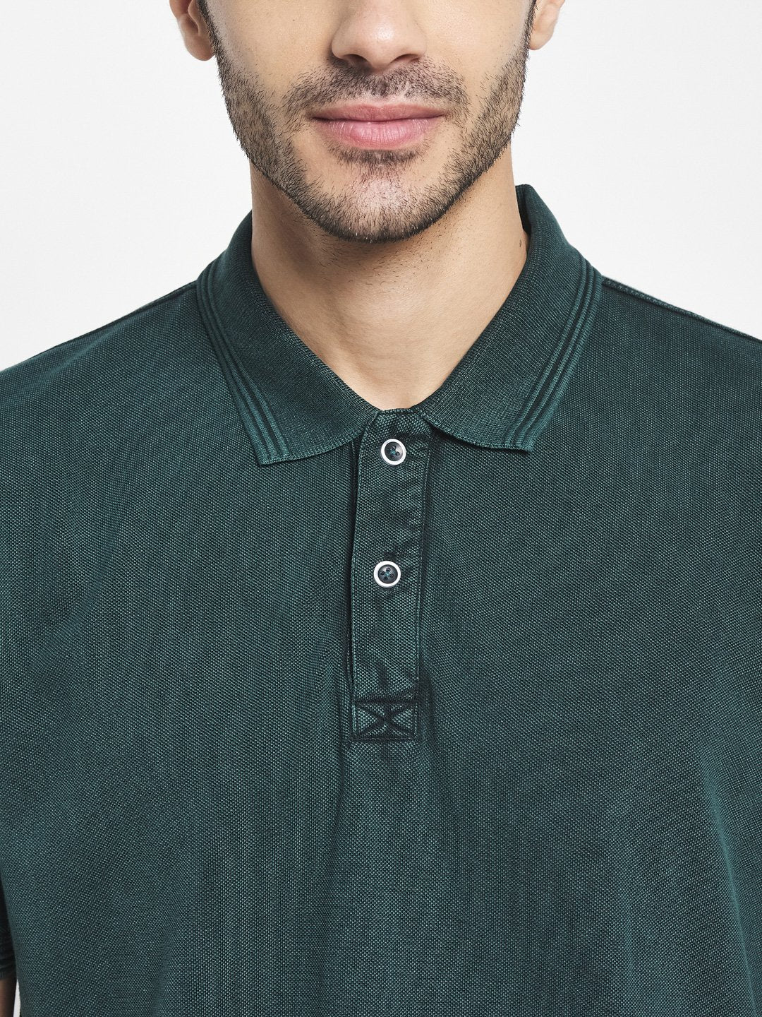 Octave Men Green Checked Polo Collar T-Shirt