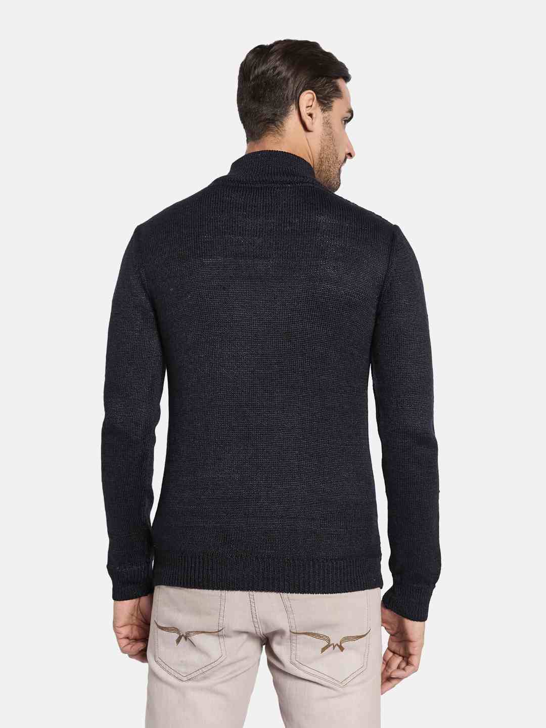 METTLE Men Self Design Mock Collar Sweater