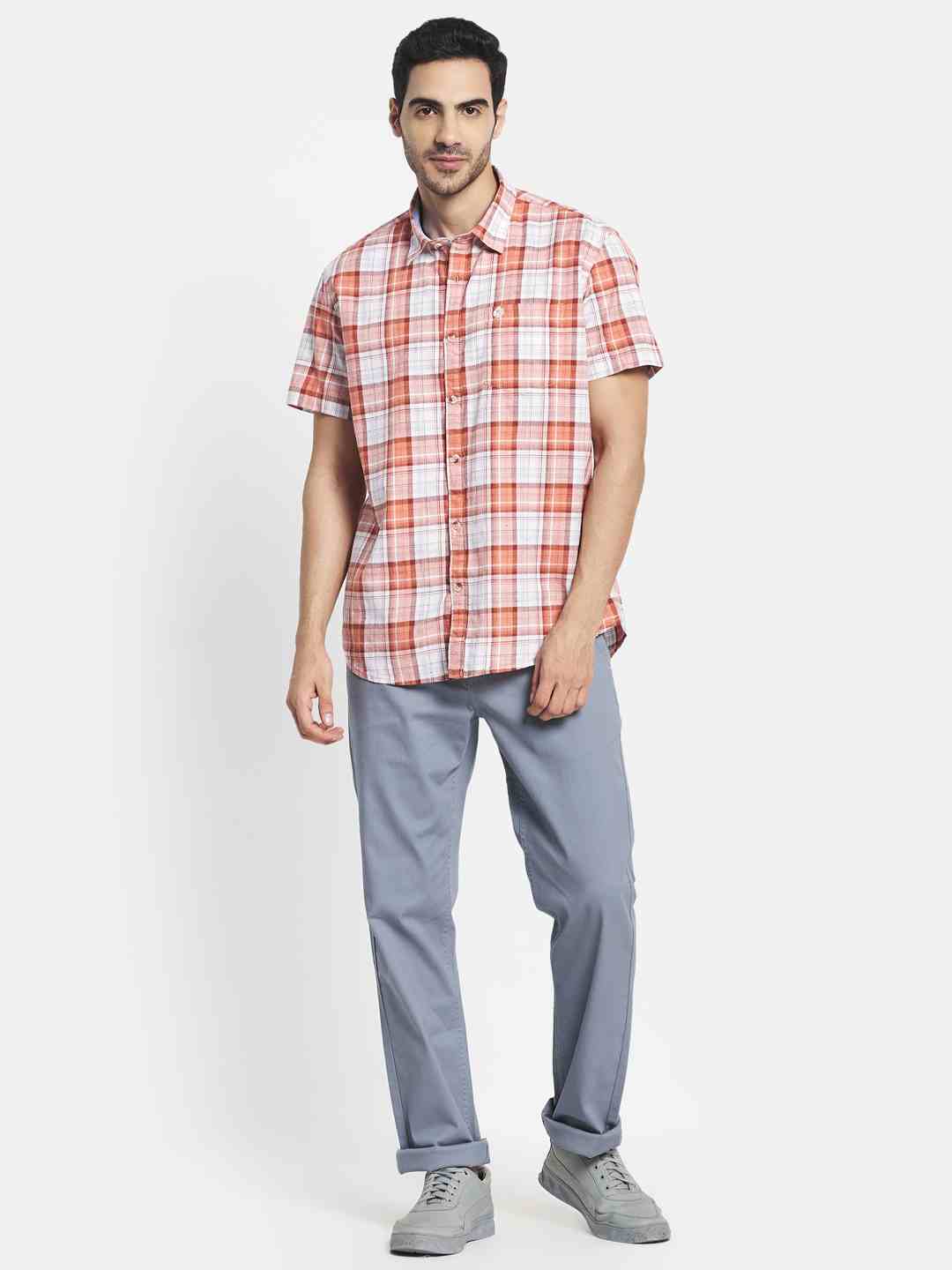 Men Orange Tartan Checks Checked Casual Shirt