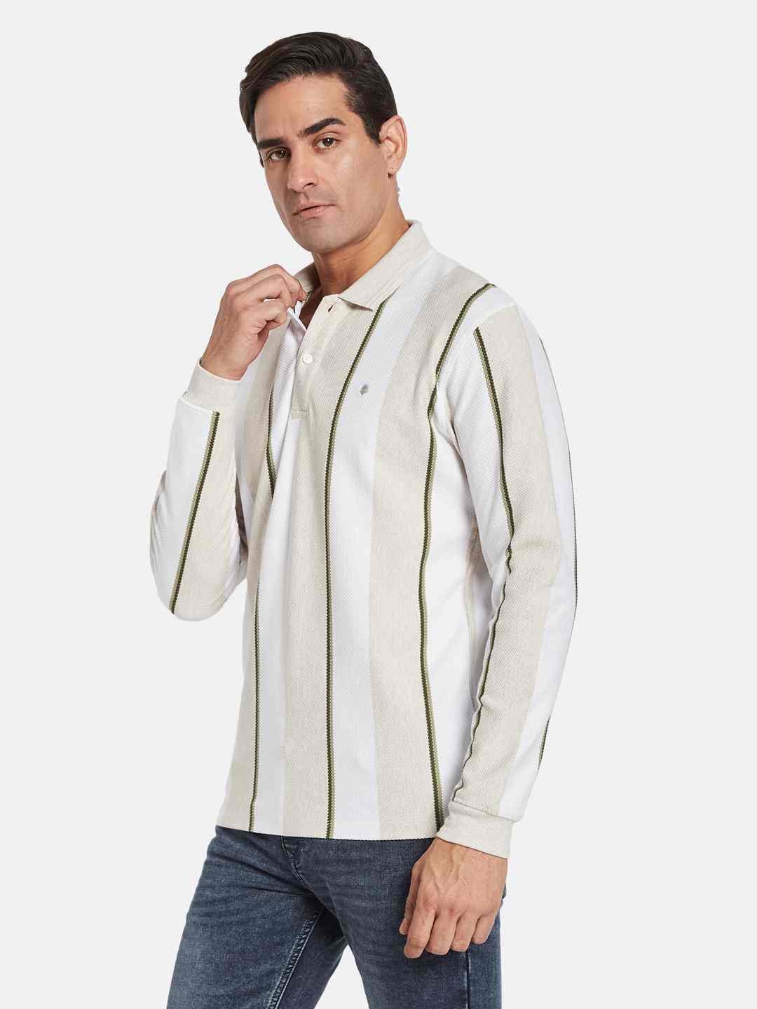 METTLE Men Striped Polo Collar T-shirt