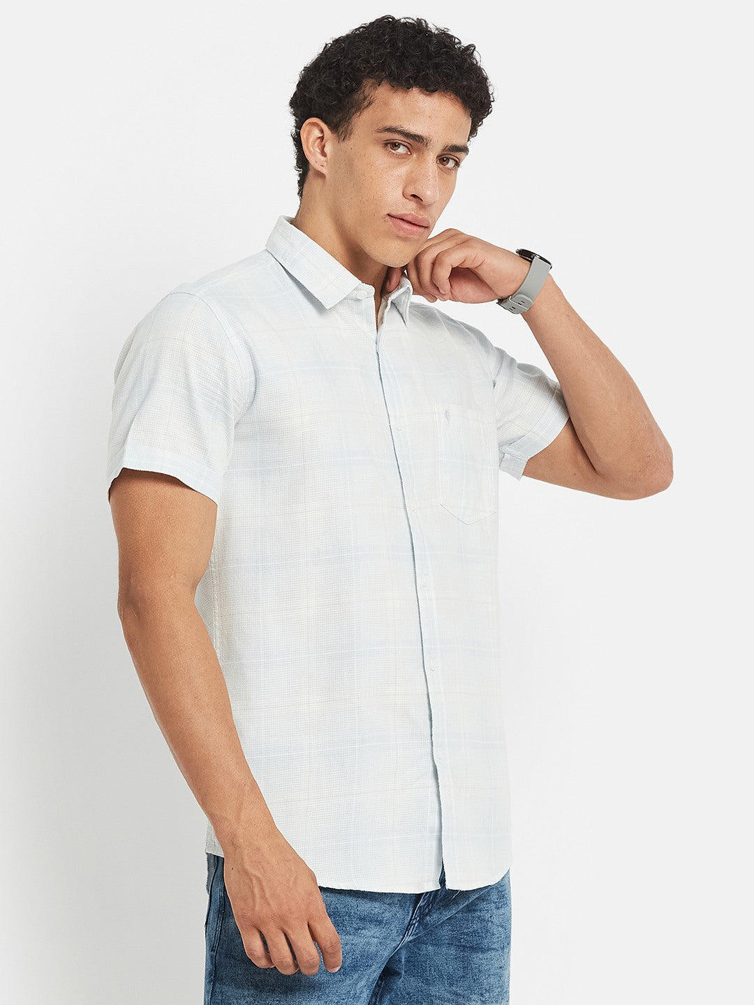 METTLE Men Checked Spread Collar Cotton Casual Shirt