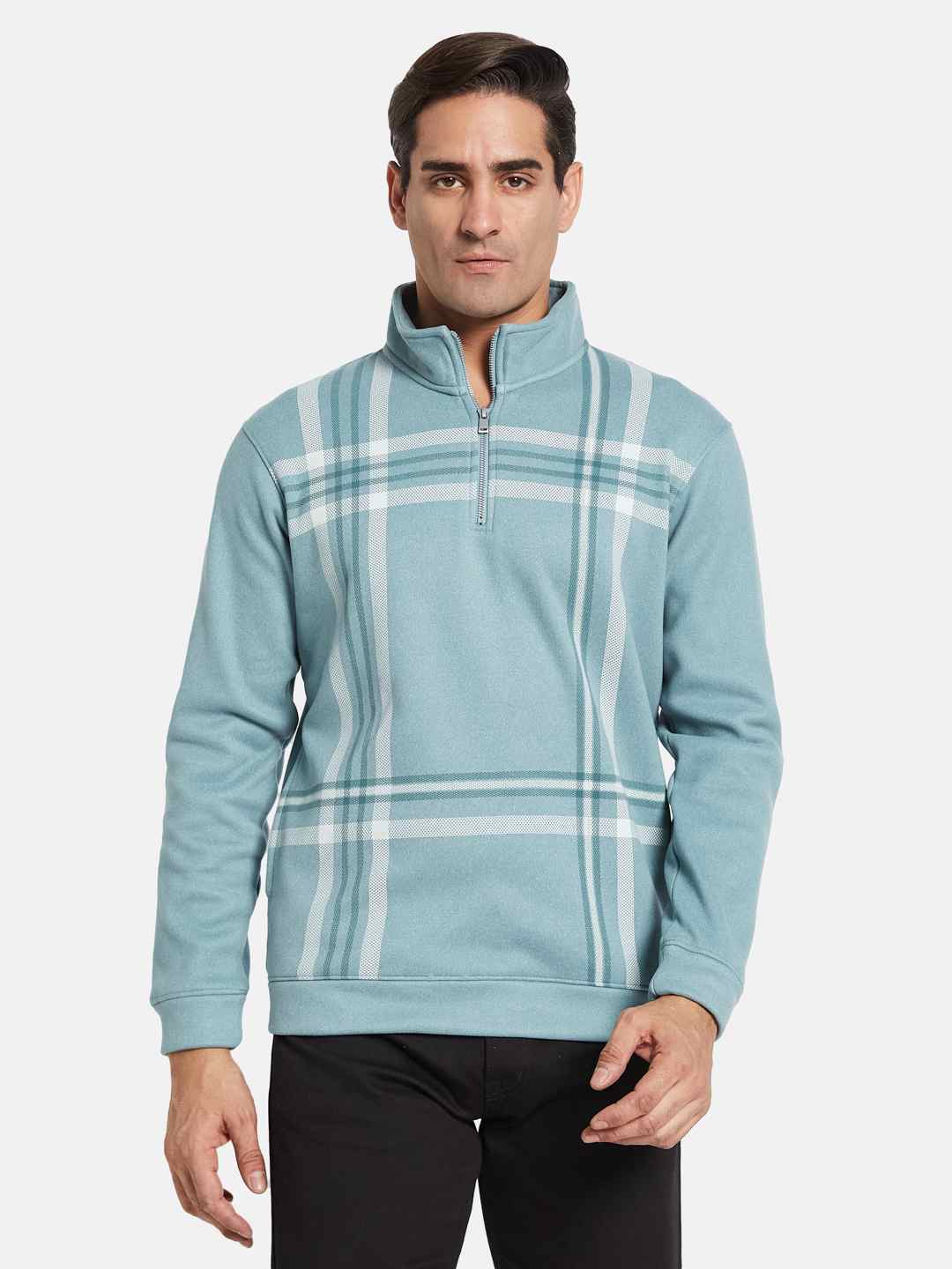 Octave Men Striped Mandarin Collar Pullover Sweatshirt