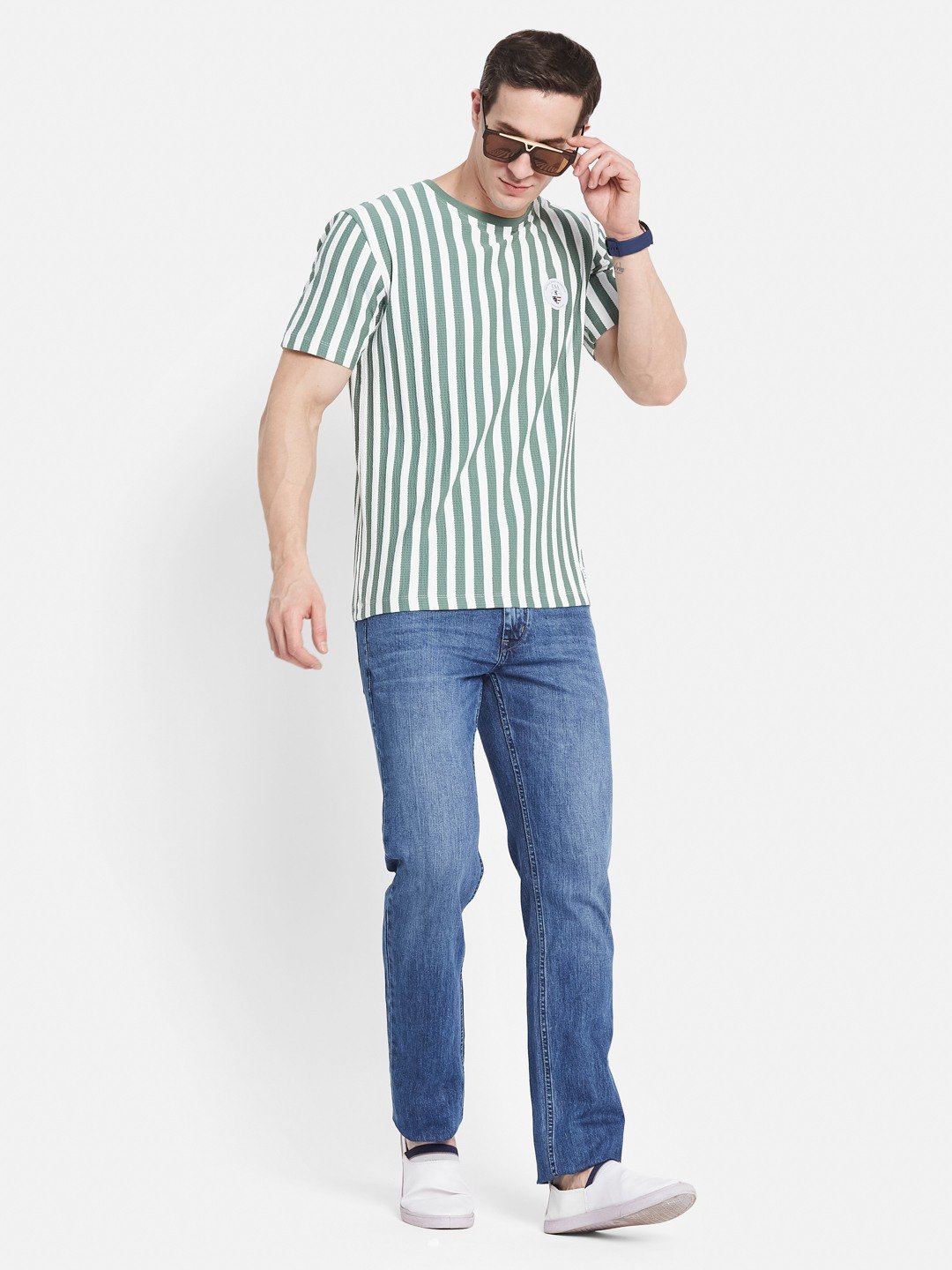 Octave Men Striped Monochrome T-shirt