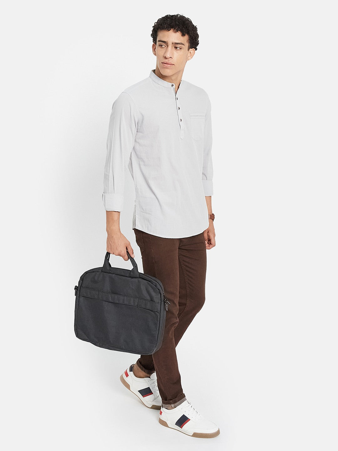 METTLE Long Sleeves Mandarin Collar Cotton Opaque Regular Fit Casual Shirt