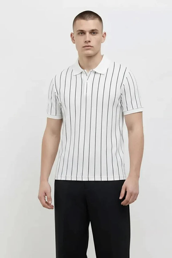 Men Striped Polo Collar T-shirt