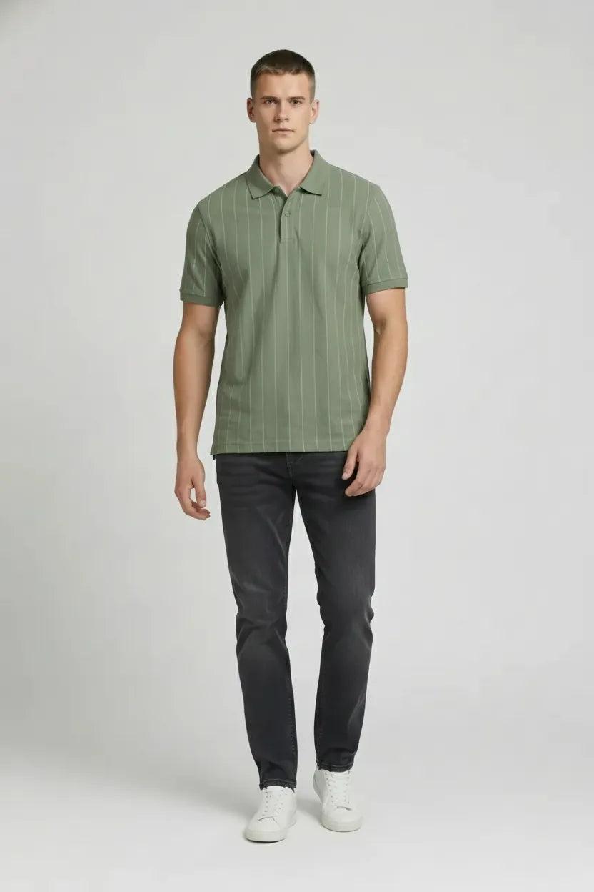 Men Striped Polo Collar T-shirt