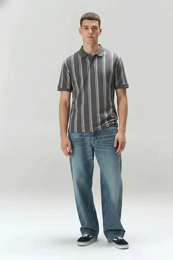 Men Striped Polo Collar T-shirt