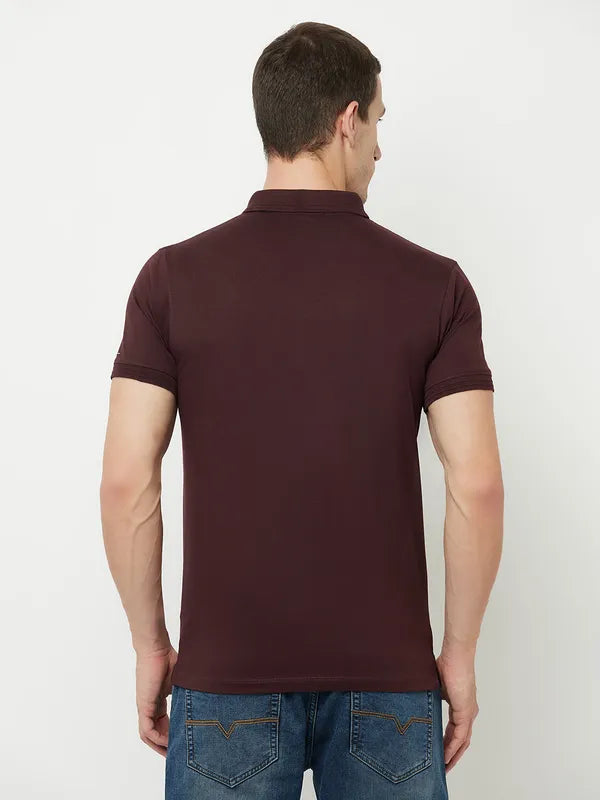 Octave Men Maroon  Temptress Polo Collar Applique T-Shirt