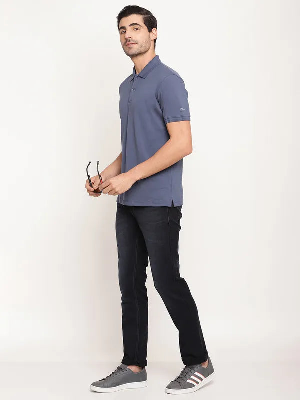 Octave Men Blue Polo Collar Cotton T-Shirt