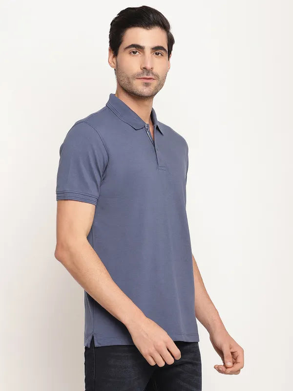 Octave Men Blue Polo Collar Cotton T-Shirt