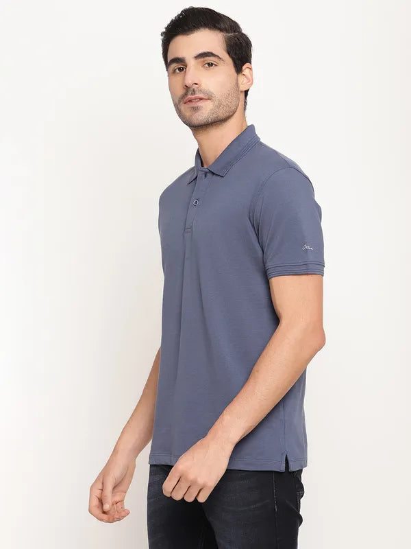 Octave Men Blue Polo Collar Cotton T-Shirt