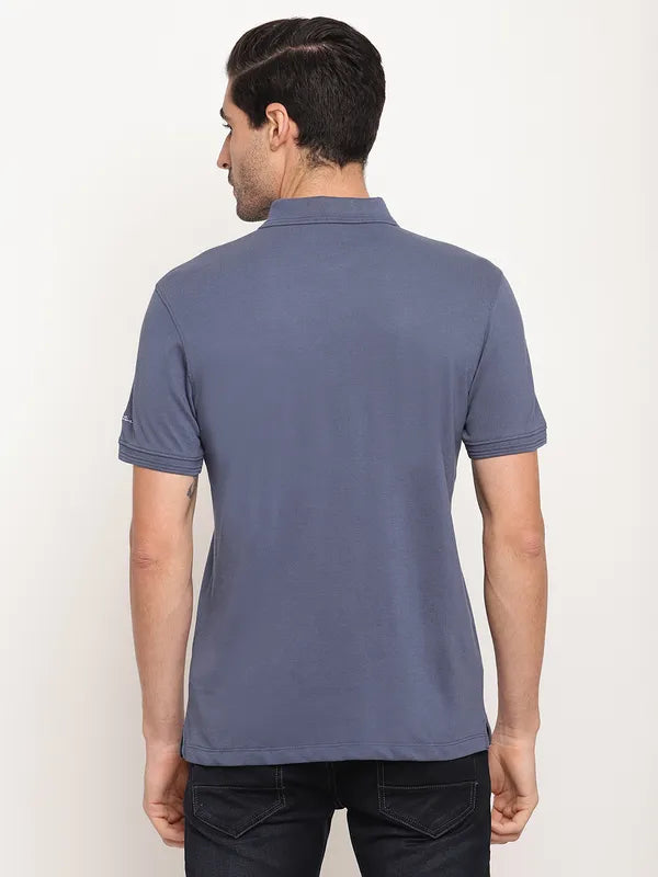 Octave Men Blue Polo Collar Cotton T-Shirt