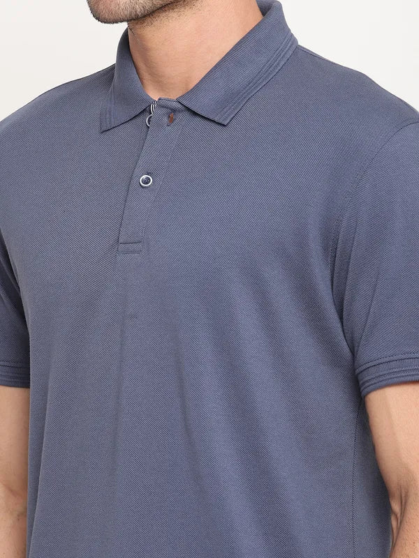 Octave Men Blue Polo Collar Cotton T-Shirt