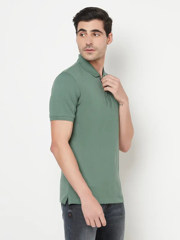 Octave Men Olive Green Polo Collar T-Shirt