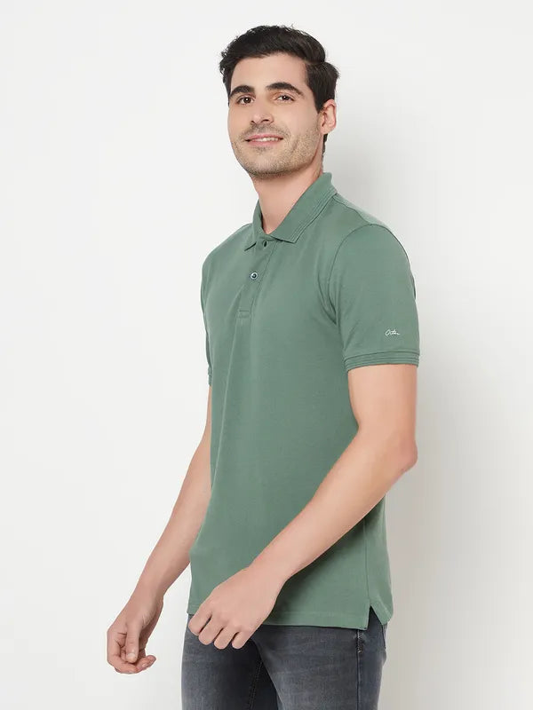 Octave Men Olive Green Polo Collar T-Shirt