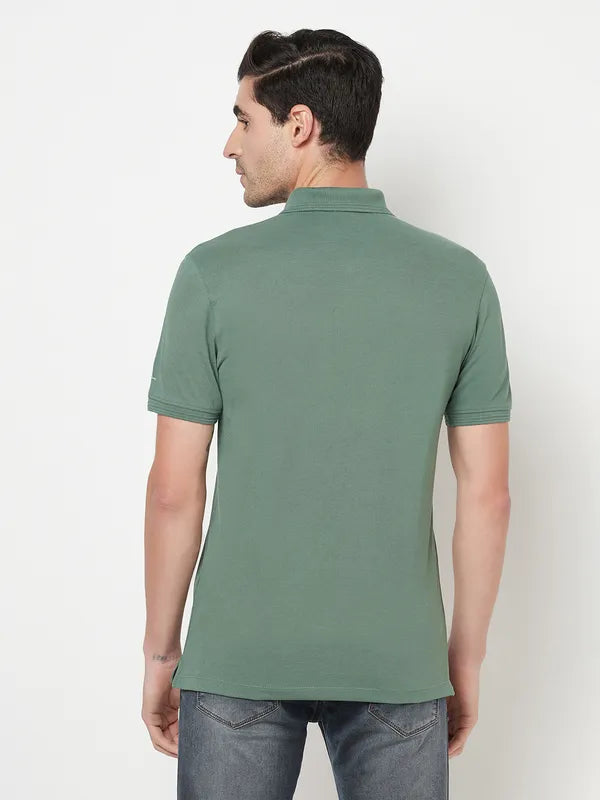 Octave Men Olive Green Polo Collar T-Shirt