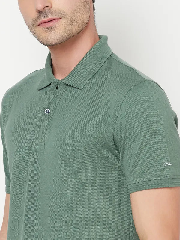 Octave Men Olive Green Polo Collar T-Shirt