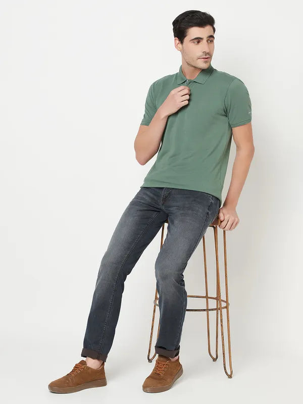 Octave Men Olive Green Polo Collar T-Shirt