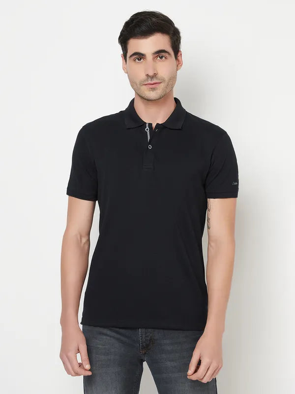 Octave Men Navy Blue Polo Collar T-Shirt