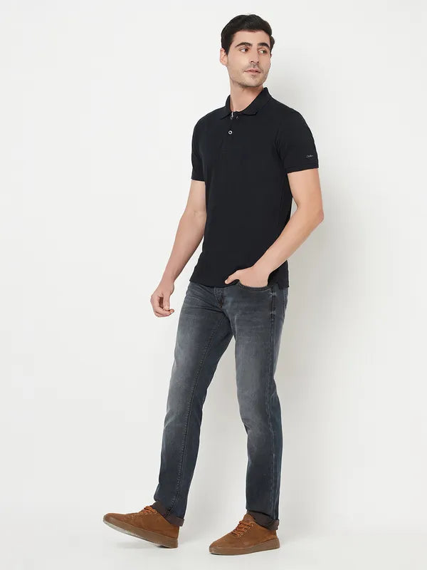 Octave Men Navy Blue Polo Collar T-Shirt